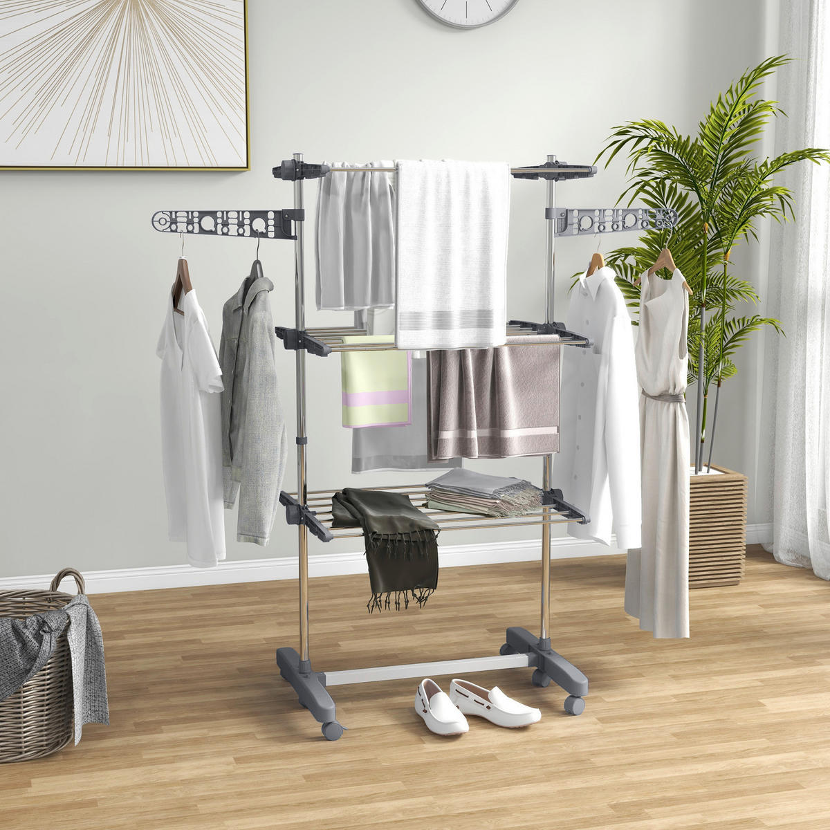 HOMCOM Wäscheständer grau Edelstahl B/H/L: ca. 55x142x152 cm Trockenständer - grau (152,00/55,00/142,00cm) - HOMCOM