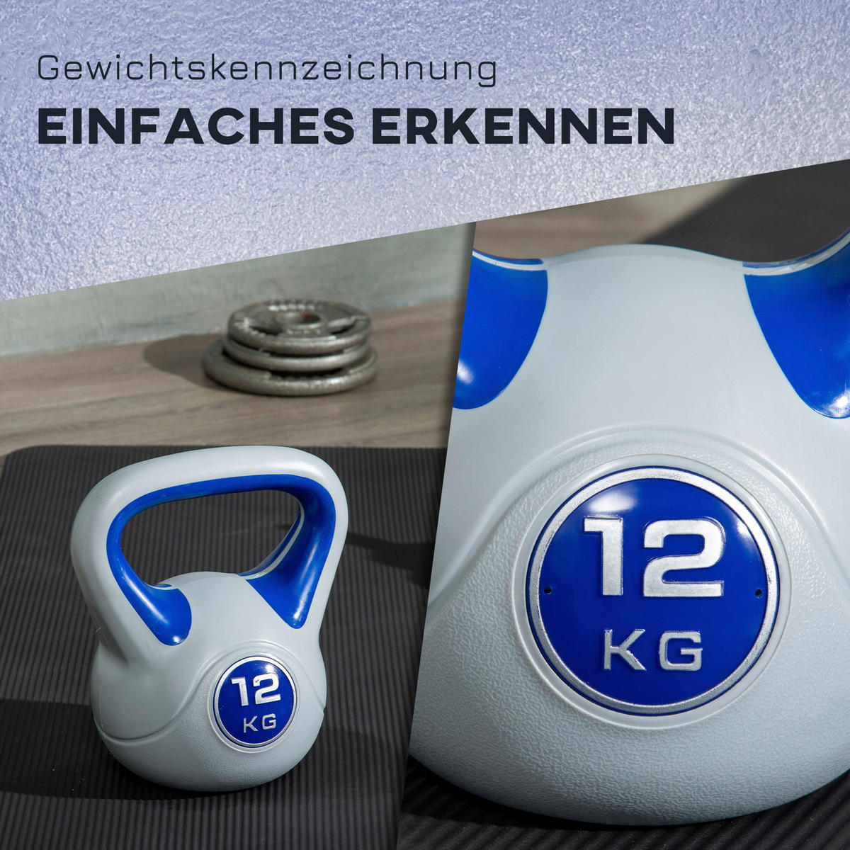 SPORTNOW Kettlebell blau Kunststoff B/H/L: ca. 17x28x24 cm Kettlebell 12kg - blau (24,00/17,00/28,00cm) - SPORTNOW