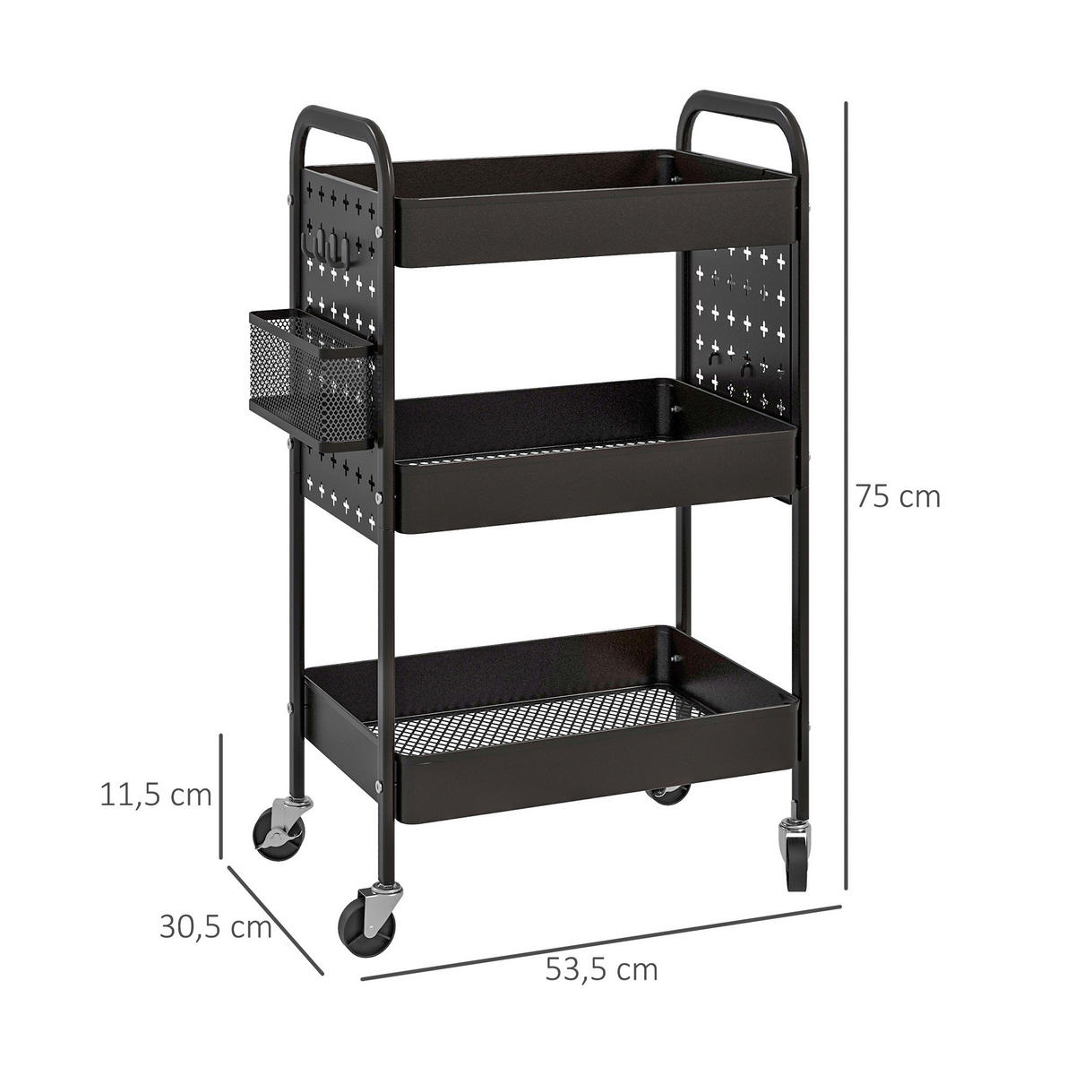HOMCOM Küchenwagen schwarz Edelstahl B/H/L: ca. 30,5x53,5x75 cm Küchenwagen - schwarz (75,00/30,50/53,50cm) - HOMCOM