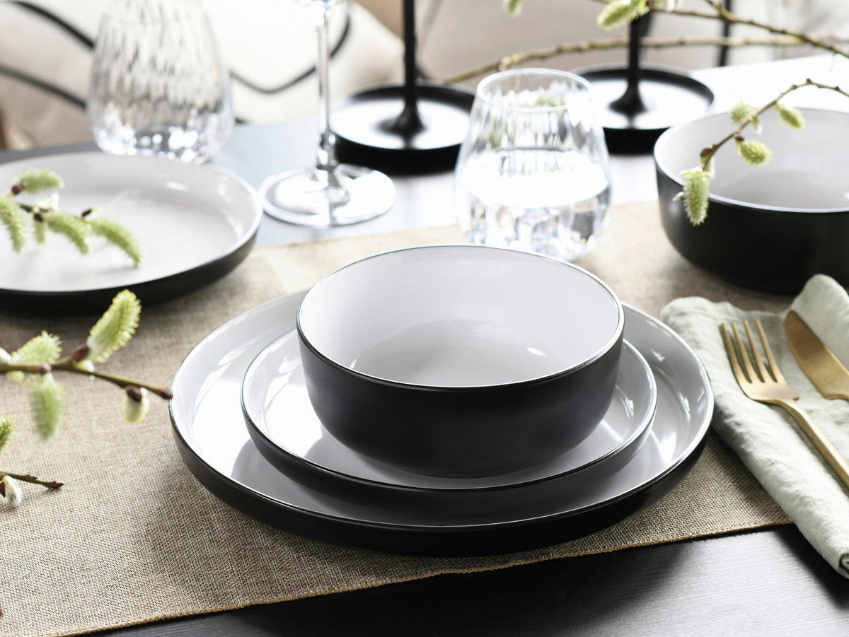 CreaTable Tafelservice Nordic weiß Steinzeug 12 tlg. Nordic - weiß/schwarz - CreaTable