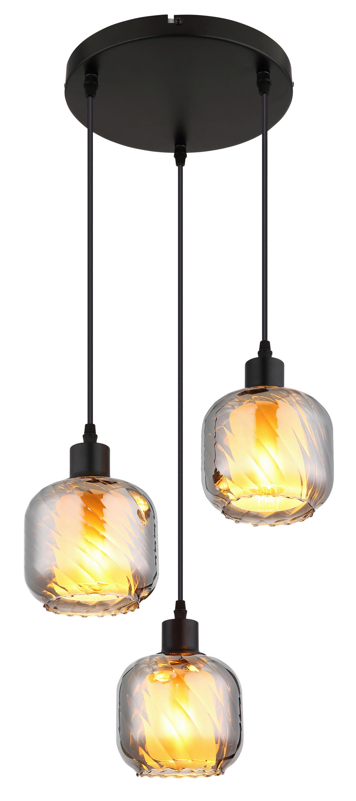 GLOBO Pendelleuchte Rauch mattschwarz Glas Metall H/D: ca. 120x35 cm E27 3 Brennstellen Xia - mattschwarz/Rauch (35,00/120,00cm) - GLOBO