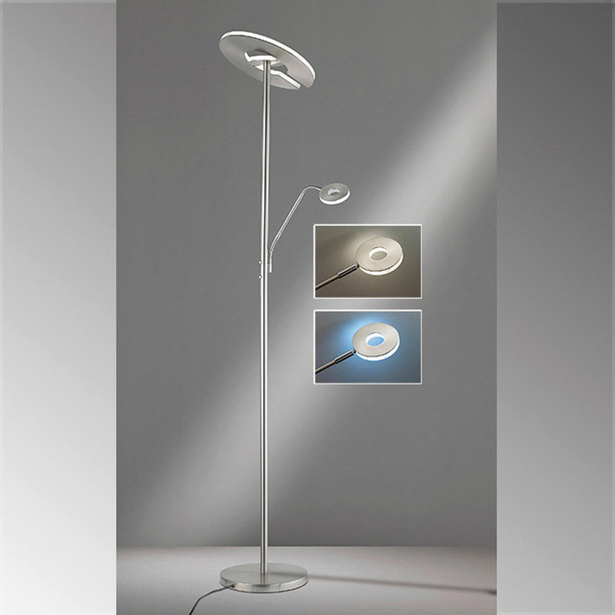 Fischer & Honsel LED-Stehleuchte 40317 nickel matt Chrom Metall H/D: ca. 180x35 cm 1 Brennstellen Dent - nickel matt/Chrom (35,00/180,00cm) - Fischer & Honsel