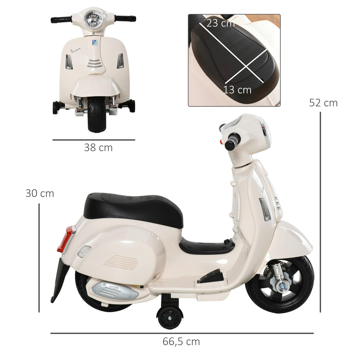 HOMCOM Elektrisches-Kindermofa weiß B/H/L: ca. 38x52x66,5 cm Elektrisches-Kindermofa - weiß (66,50/38,00/52,00cm) - HOMCOM