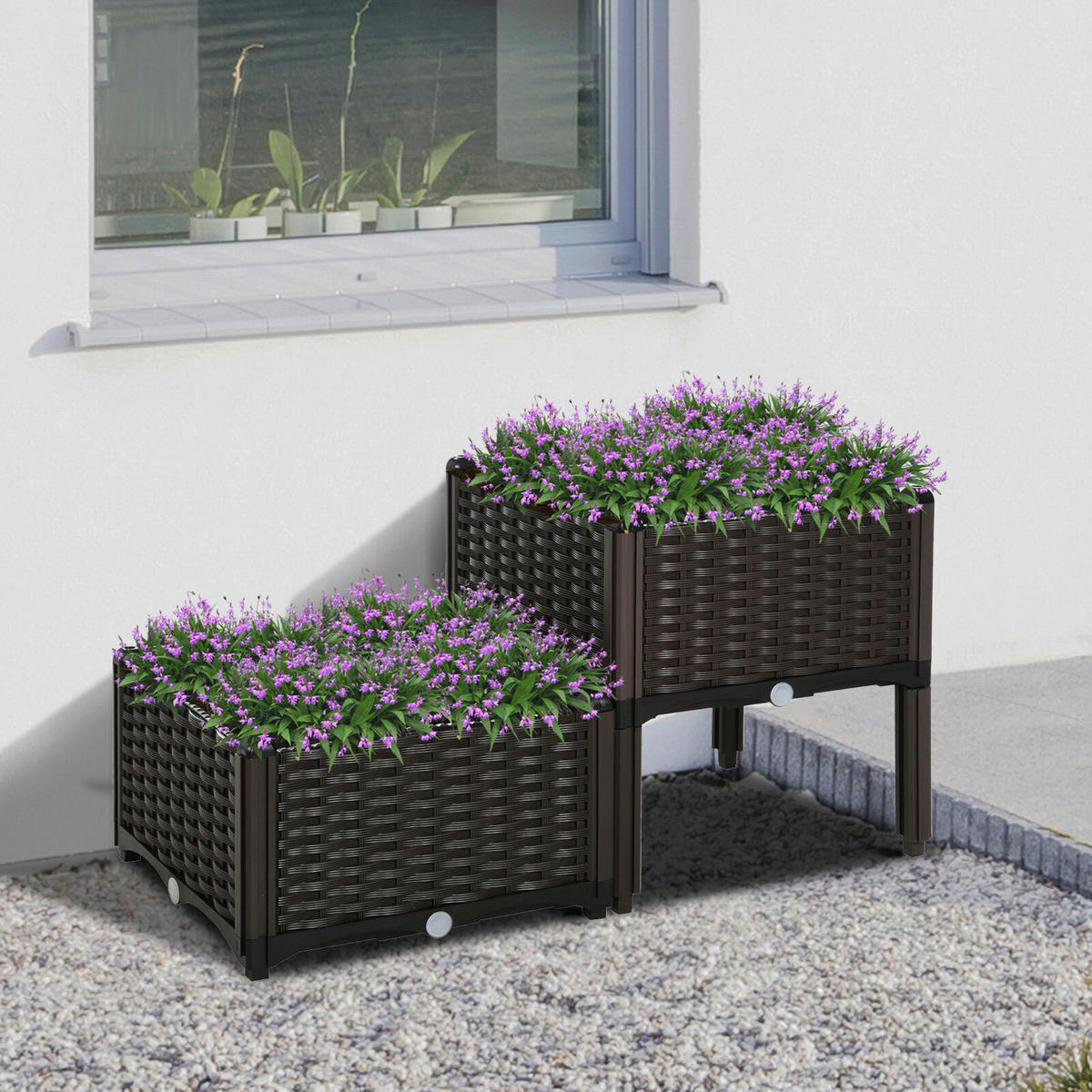 Outsunny Hochbeet B/H/L: ca. 40x44x40 cm 2-teiliges Hochbeet 845-290V01 - dunkelbraun (40,00/40,00/44,00cm) - Outsunny