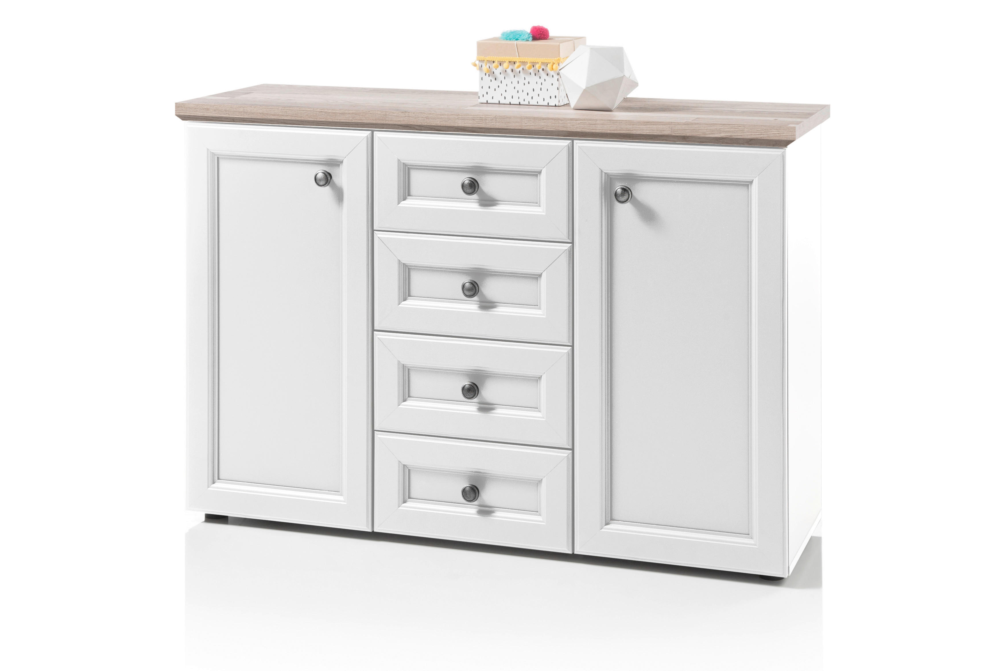 Sideboard Toskana weiß Eiche Artisan Nachbildung B/H/T: ca. 120x85x38 cm Toskana - Eiche/weiß (120,00/85,00/38,00cm)