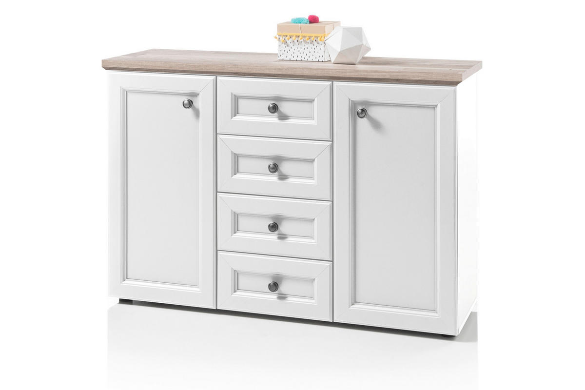 Sideboard Toskana weiß Eiche Artisan Nachbildung B/H/T: ca. 120x85x38 cm Toskana - Eiche/weiß (120,00/85,00/38,00cm)