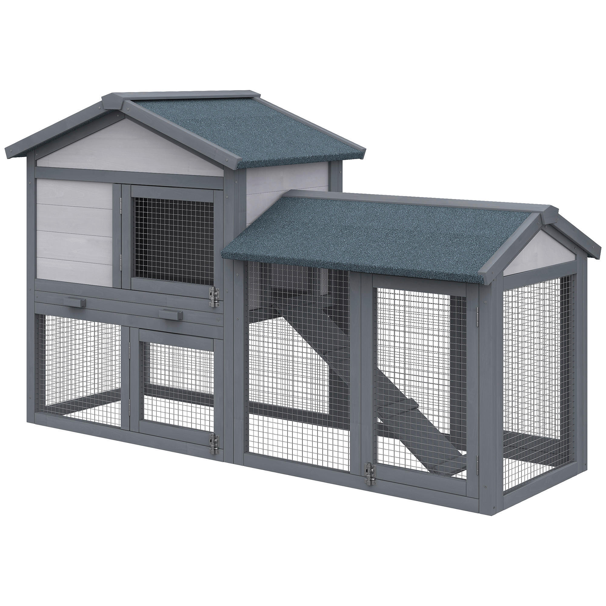 PawHut Kleintierstall grau Holz B/H/L: ca. 54x84x147 cm Kleintierstall - grau (147,00/54,00/84,00cm) - PawHut