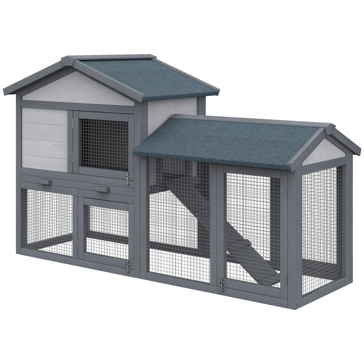 PawHut Kleintierstall grau Holz B/H/L: ca. 54x84x147 cm Kleintierstall - grau (147,00/54,00/84,00cm) - PawHut