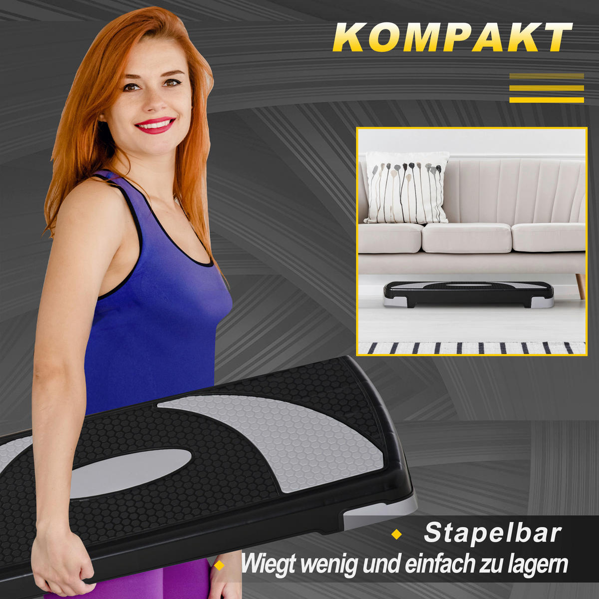 HOMCOM Steppbrett schwarz Kunststoff B/H/L: ca. 31x20x80 cm Steppbrett - schwarz/grau (80,00/31,00/20,00cm) - HOMCOM
