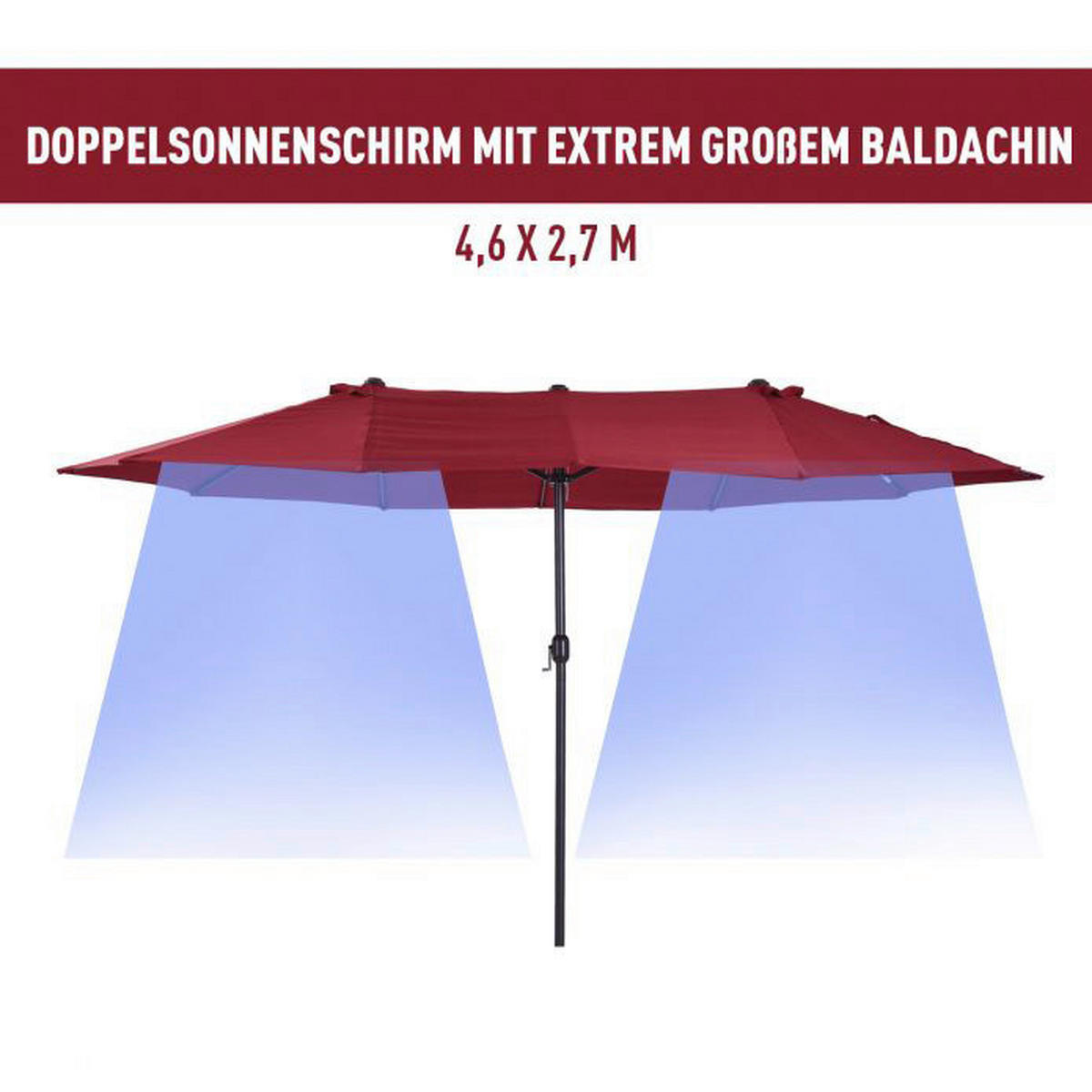Outsunny Marktschirm weinrot Metall B/H/L: ca. 270x240x460 cm Marktschirm - weinrot (460,00/270,00/240,00cm) - Outsunny