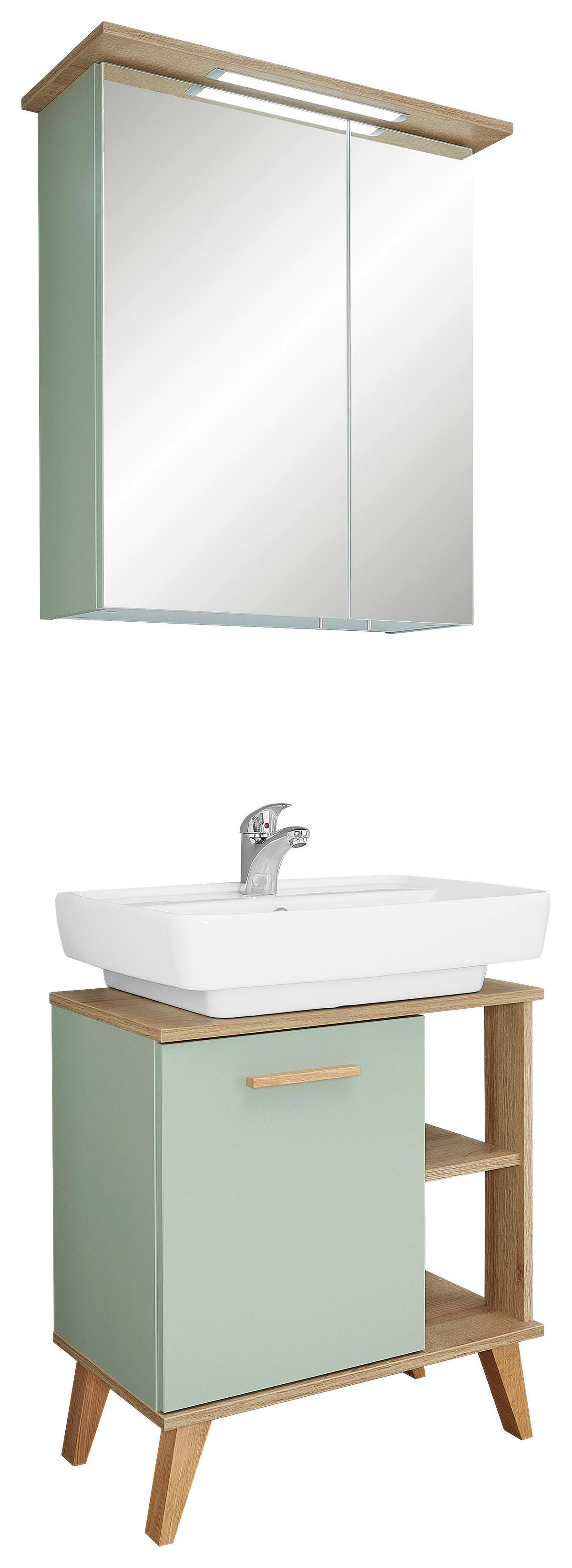 Badezimmer-Set Quickset 963 salbei Nachbildung Eiche Riviera Nachbildung B/H/T: ca. 60,5x200x33 cm Quickset 963 - Eiche/salbei (60,50/200,00/33,00cm) - Pelipal