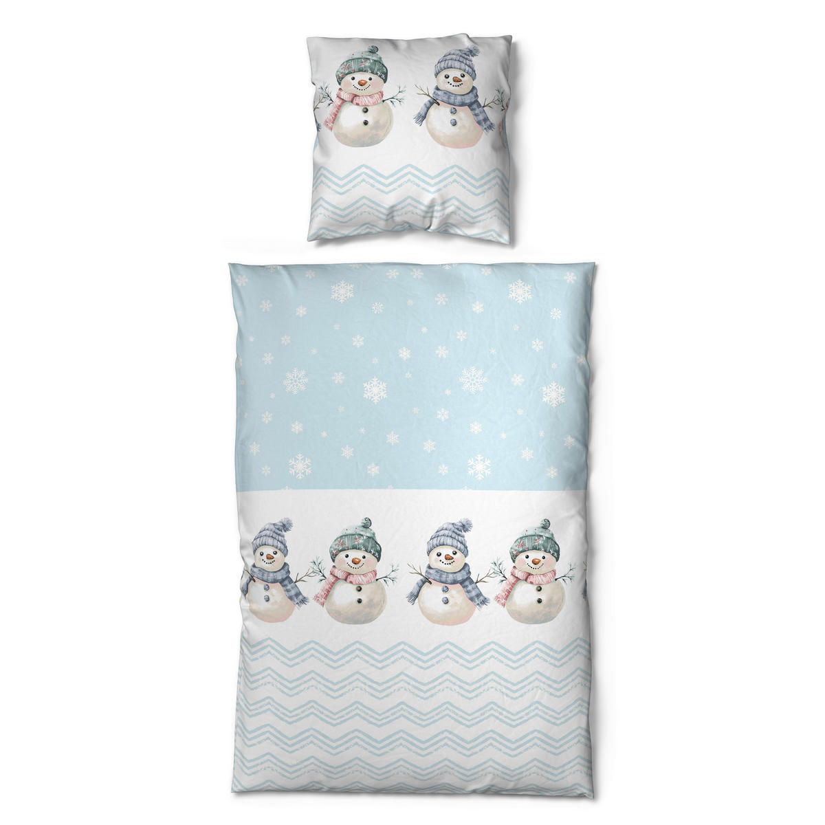 Baumwoll Bettwäsche Bettwäsche_Biber Schneemann 135x200 - hellblau/weiß (135,00/200,00cm)
