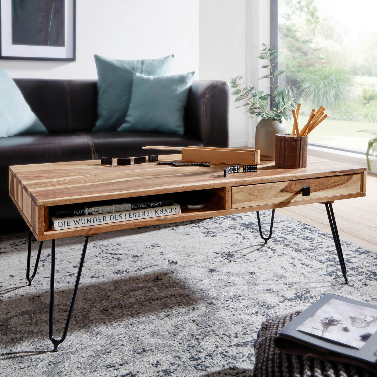 Couchtisch natur schwarz B/H/T: ca. 110x40x60 cm Couchtisch - natur/schwarz (110,00/40,00/60,00cm) - Wohnling
