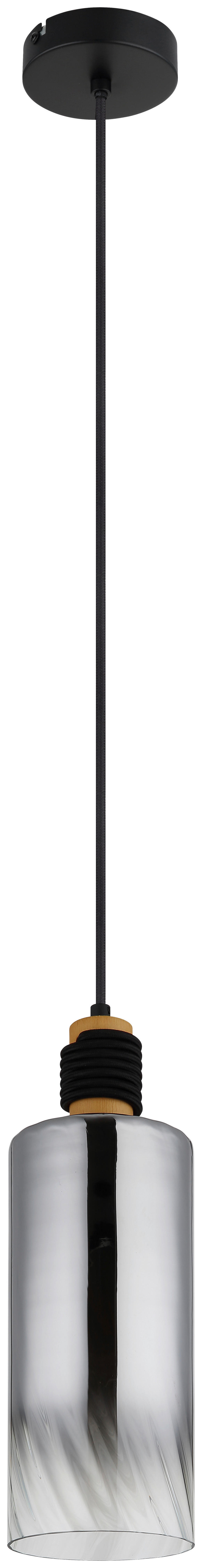 GLOBO Pendelleuchte mattschwarz braun Rauch Metall Holz Glas H/D: ca. 150x12 cm E27 1 Brennstellen Osborne - braun/mattschwarz (12,00/150,00cm) - GLOBO