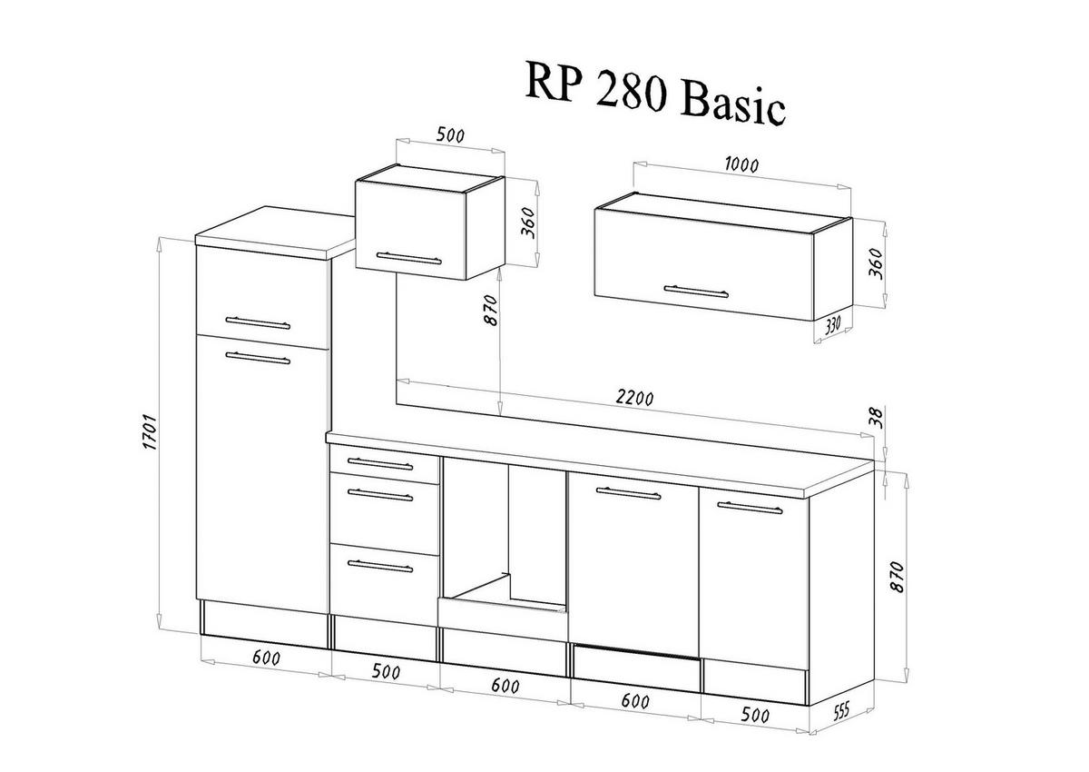 Respekta Küchenblock Amanda Beton Optik B/H/T: ca. 280x200x60 cm Amanda - Beton/weiß (280,00/200,00/60,00cm) - Respekta