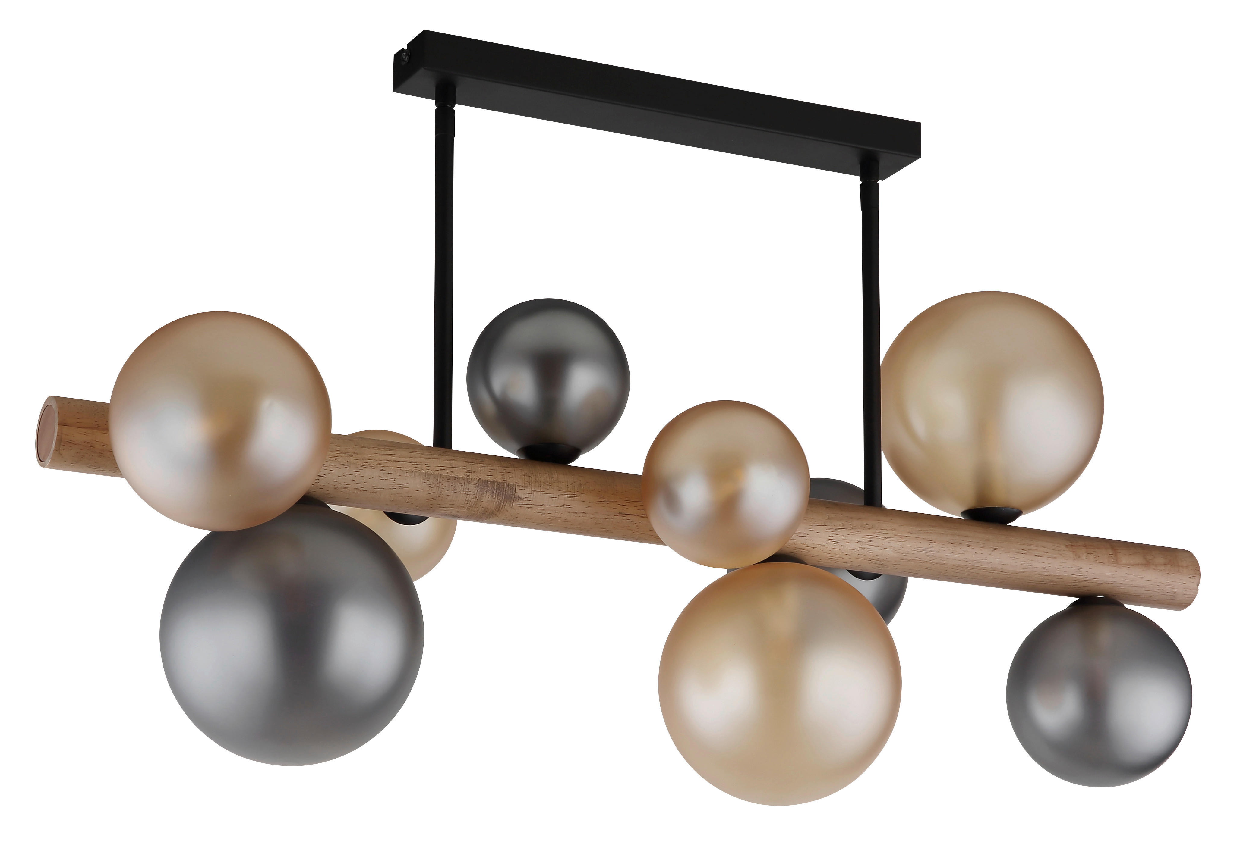 GLOBO LED-Deckenleuchte amber Rauch dunkelbraun Holz Glas Metall B/H/L: ca. 29x45x78 cm 9 Brennstellen RIHA - dunkelbraun/amber (78,00/29,00/45,00cm) - GLOBO