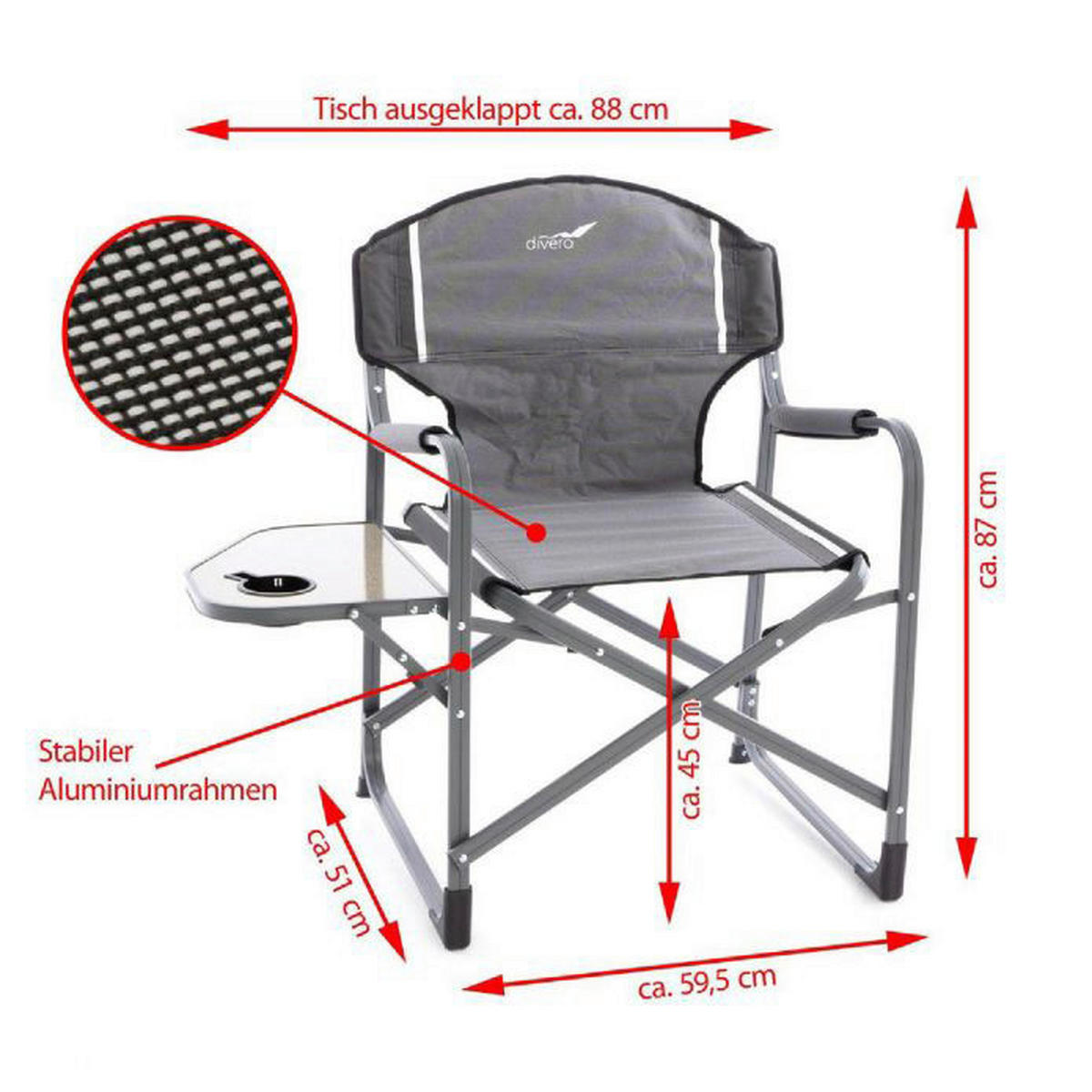 VCM Campingstuhl 2er Set grau Aluminium B/H/T: ca. 59x87x51 cm 2er Set - braun/weiß (59,00/87,00/51,00cm) - VCM