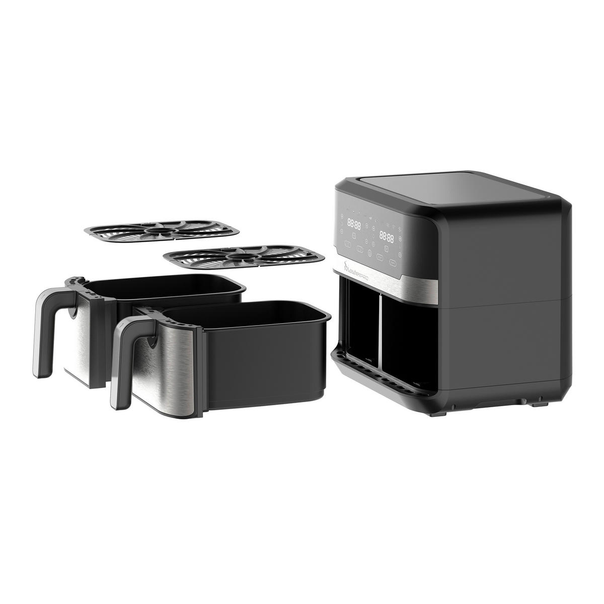 MASTERPRO Heißluftfritteuse Doppelbehälter BGMP-9178-BK silber Metall B/H/T: ca. 45x35,5x38 cm ca. 9 l Rocket duo 900 BGMP-9178-BK - schwarz/silber (45,00/35,50/38,00cm) - MASTERPRO