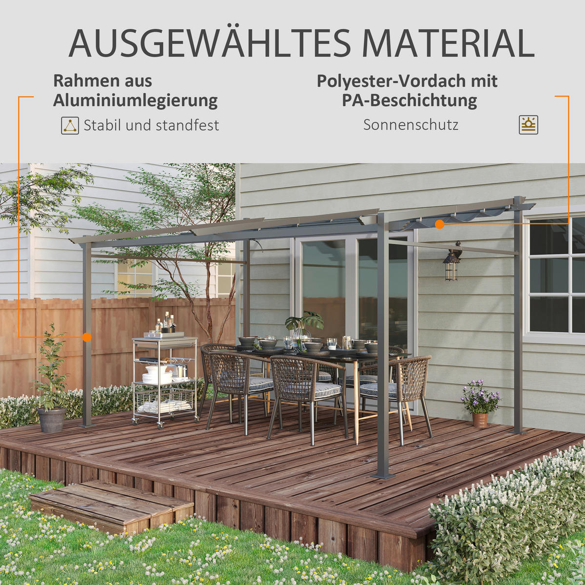 Outsunny Pergola dunkelgrau Aluminium B/H/L: ca. 295x230x397 cm Pergola - dunkelgrau (397,00/295,00/230,00cm) - Outsunny
