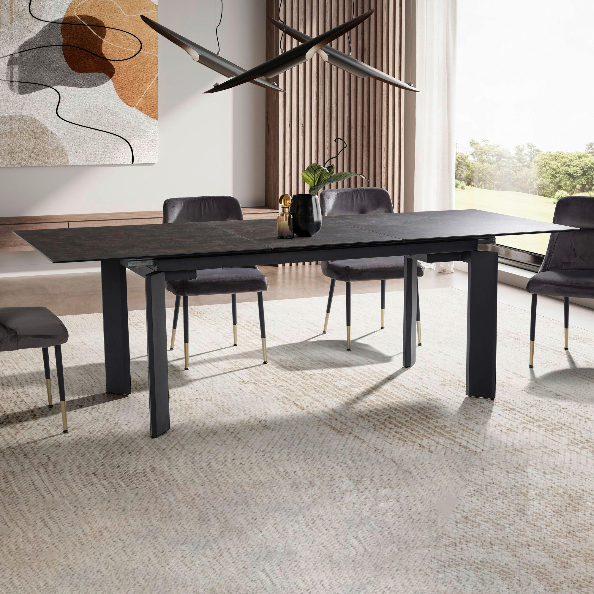Esstisch schwarz Marmor Optik B/H/T: ca. 180x77x95 cm Esstisch - schwarz (180,00/77,00/95,00cm) - Wohnling