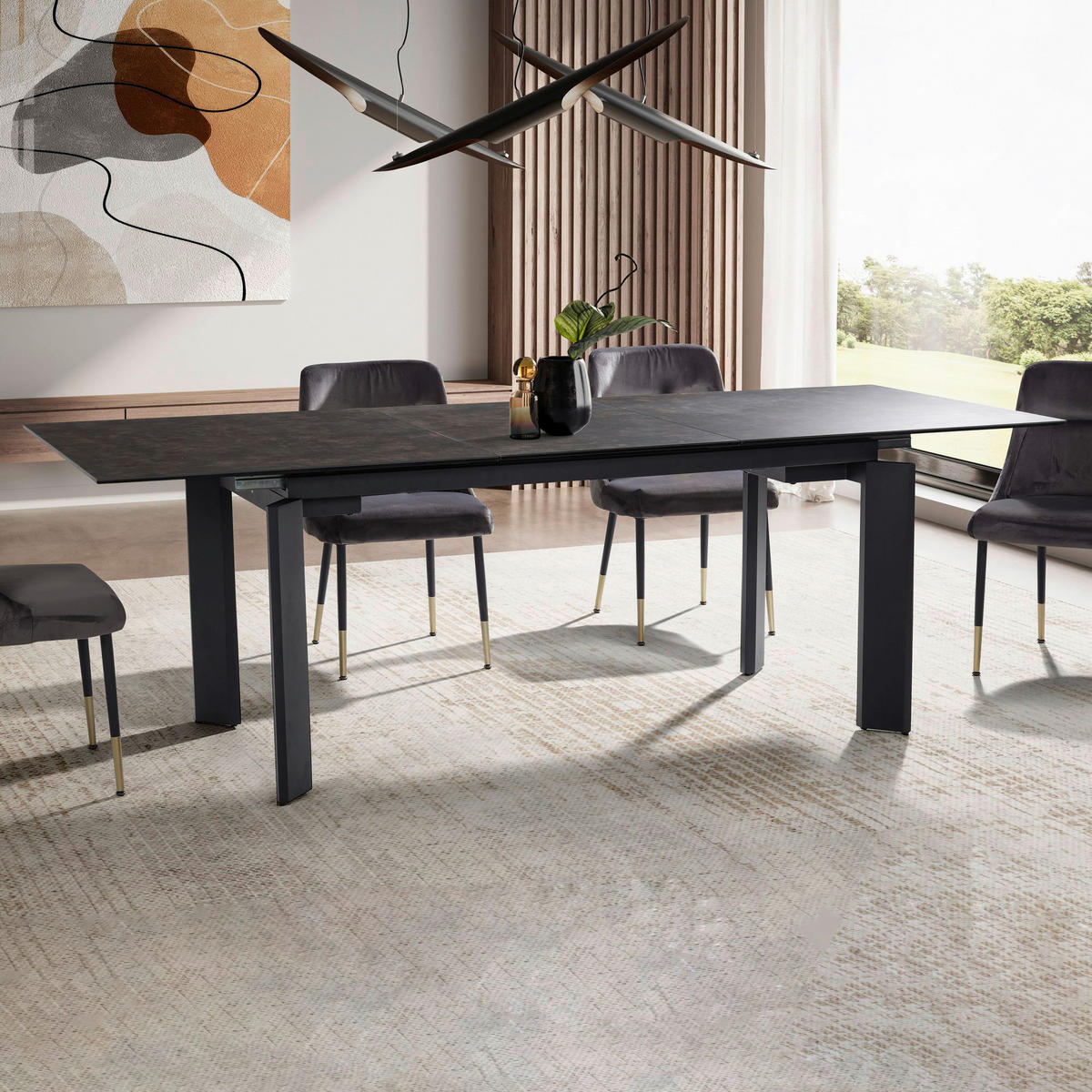 Esstisch schwarz Marmor Optik B/H/T: ca. 180x77x95 cm Esstisch - schwarz (180,00/77,00/95,00cm) - Wohnling