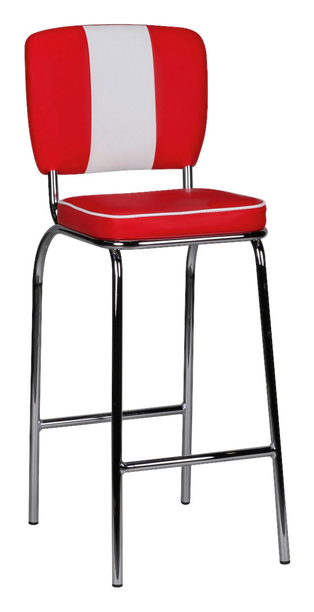 Barhocker rot weiß Chrom Kunstleder Stoff Chrom B/H/T: ca. 40x110x38 cm Barstuhl American Diner - weiß/rot (40,00/110,00/38,00cm) - Wohnling