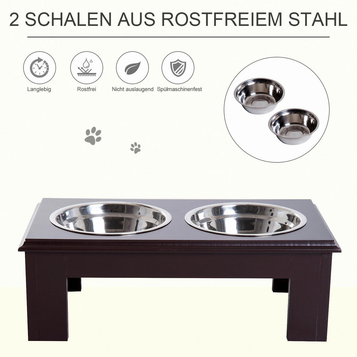 PawHut Futternapferhöhung dunkelbraun MDF B/H/T: ca. 44x15x24 cm Futternapferhöhung - dunkelbraun (44,00/15,00/24,00cm) - PawHut