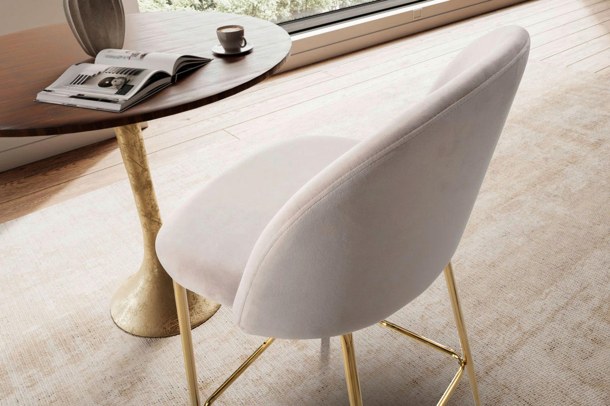 Barhocker 2er Set beige messing Samt Eisen 2er Set - beige/messing - Wohnling