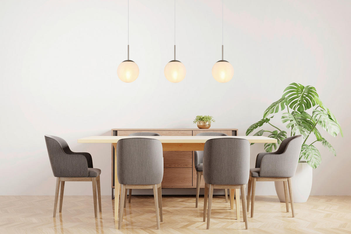 GLOBO Pendelleuchte KOP 30520301 nickel Opal klar Glas Metall B/H/L: ca. 104x120x20 cm E27 3 Brennstellen KOP - klar/nickel (20,00/104,00/120,00cm) - GLOBO