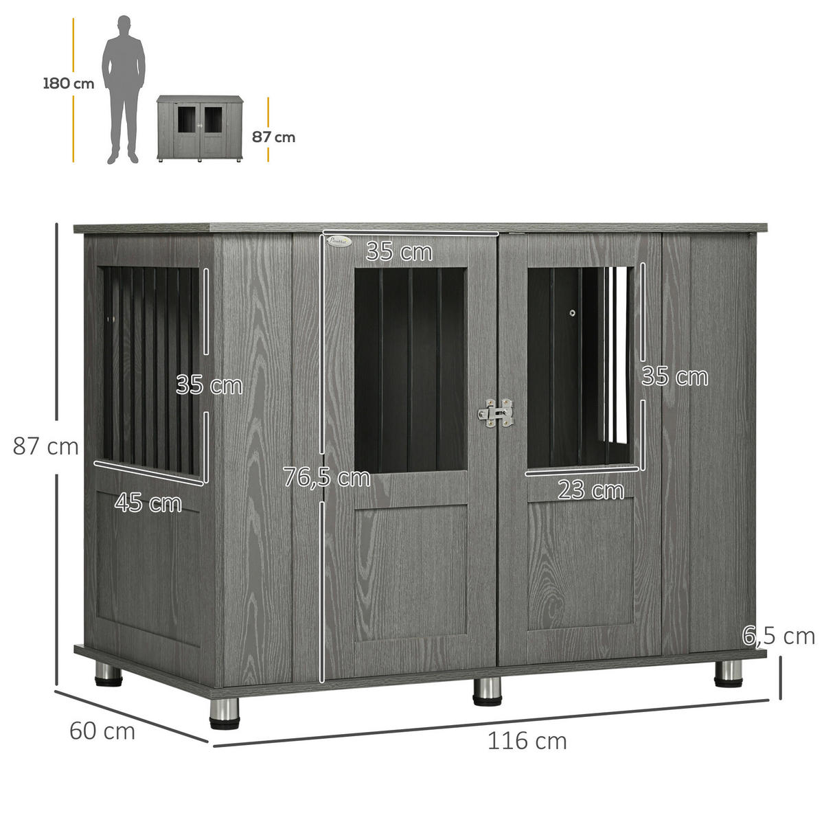 PawHut Hunde-Zubehör grau Spanplatte B/H/L: ca. 60x116x87 cm Hundekäfig - grau (87,00/60,00/116,00cm) - PawHut