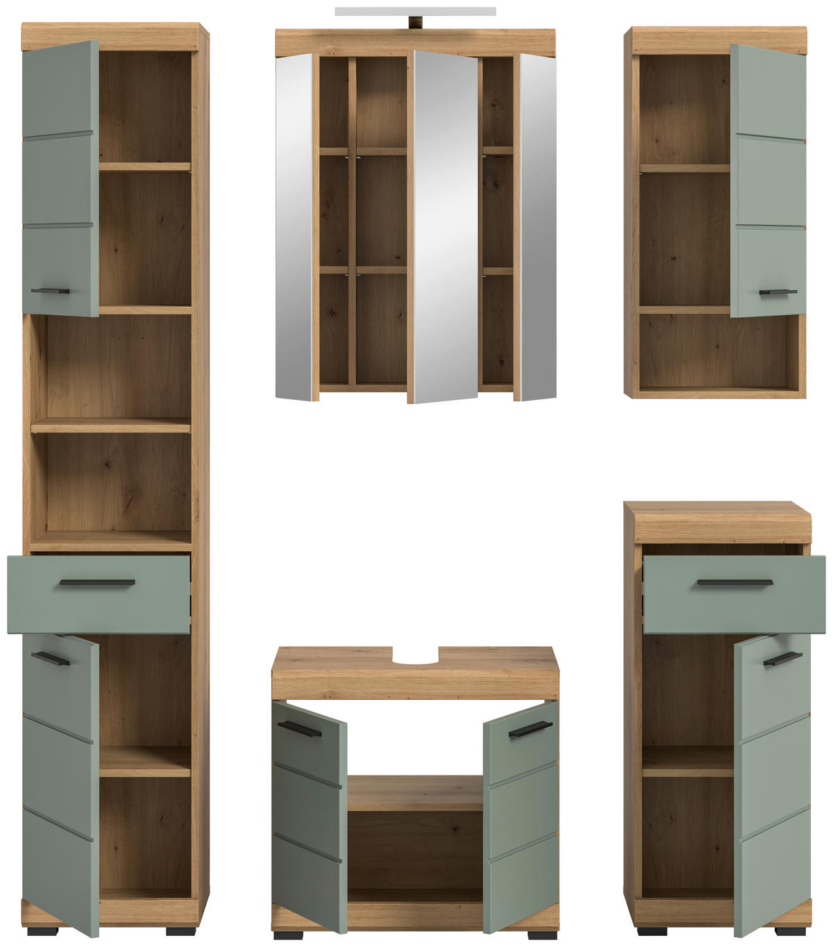 Badezimmer-Set Scout Eiche Artisan Nachbildung salbei Nachbildung B/H/T: ca. 164x191x34 cm Scout - Eiche/salbei (164,00/191,00/34,00cm) - xonox.home