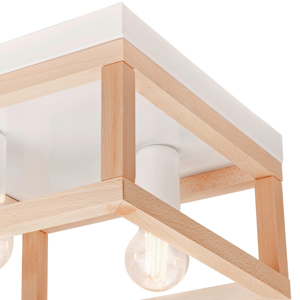 Lamkur Deckenleuchte VILLY 45993 weiß natur Holz Stahl H/L: ca. 17x30 cm E27 2 Brennstellen Villy - weiß/natur (30,00cm) - Lamkur