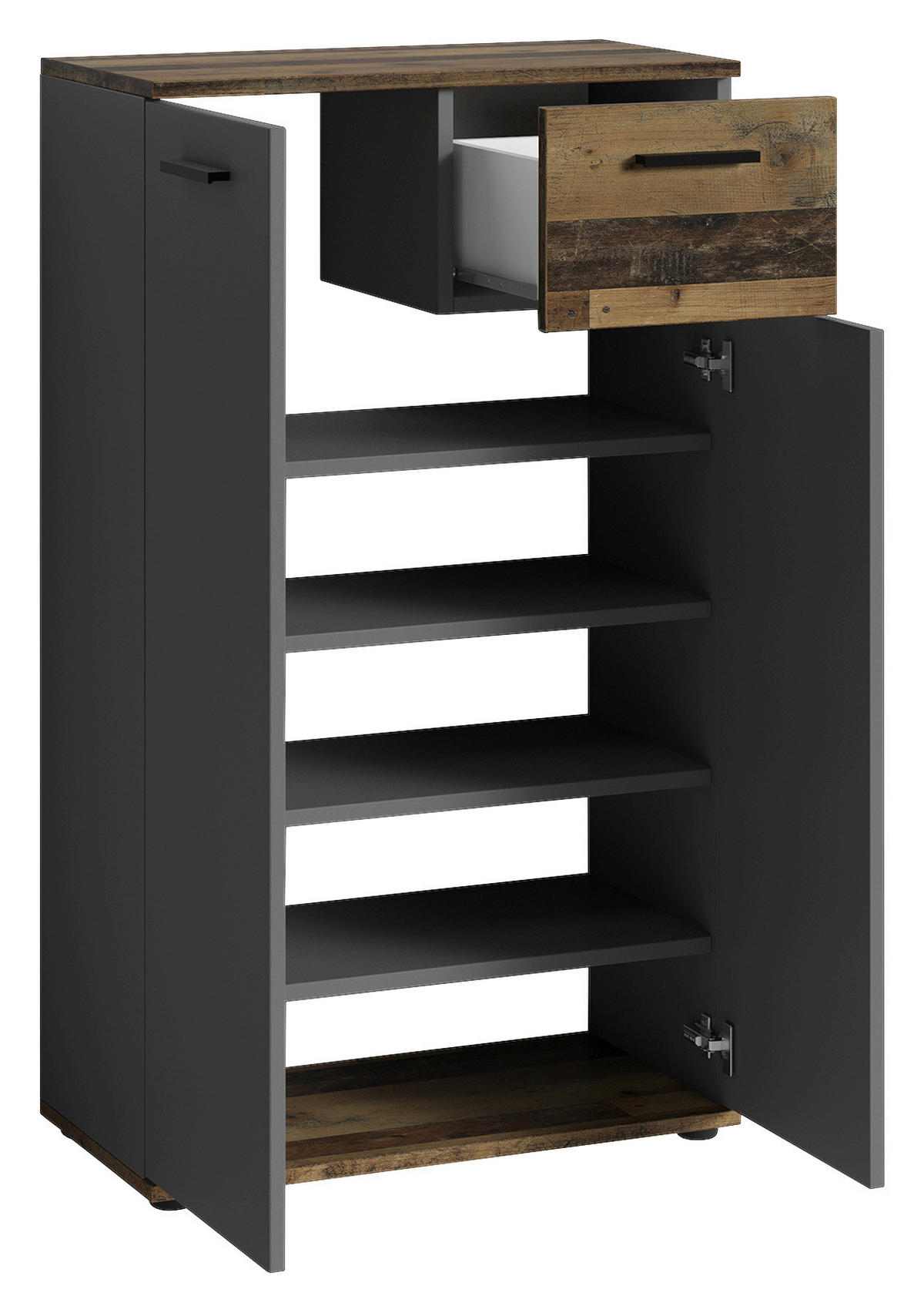 Schuhkommode JAKOB Eiche Old Wood Nachbildung anthrazit B/H/T: ca. 60x102x30 cm JAKOB - Eiche/anthrazit (60,00/102,00/30,00cm) - byLIVING
