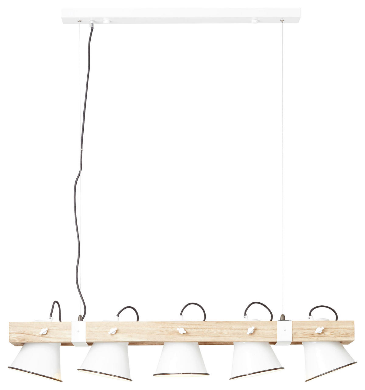 Brilliant Pendelleuchte 82175/05 weiß hellbraun Metall Holz B/T/L: ca. 95x20x115 cm E27 5 Brennstellen Plow - weiß/hellbraun (95,00/115,00cm) - Brilliant