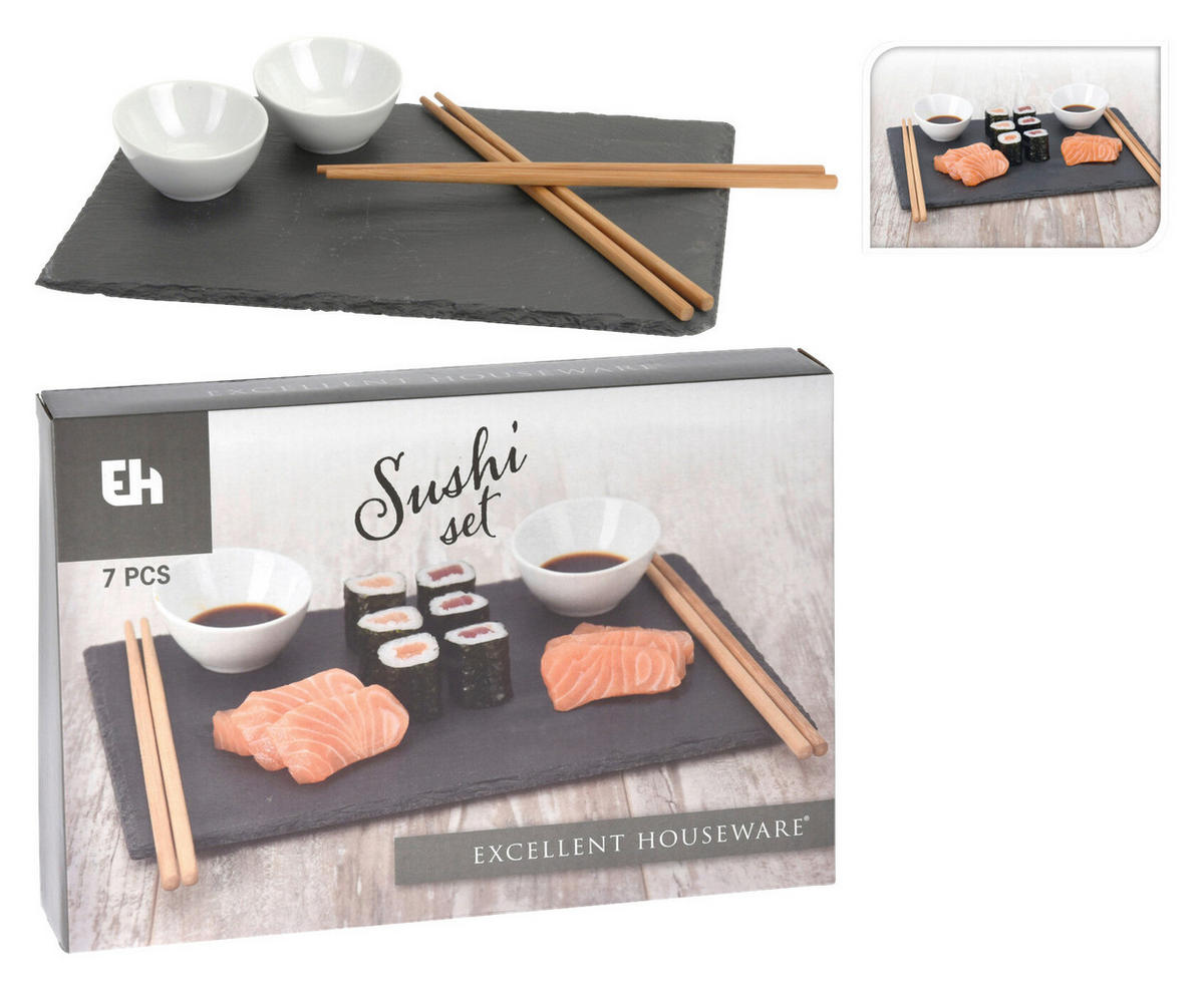 Excellent Houseware Sushi-Set 7-teilig weiß Keramik Sushiset_7tlg. - weiß/schwarz - Excellent Houseware