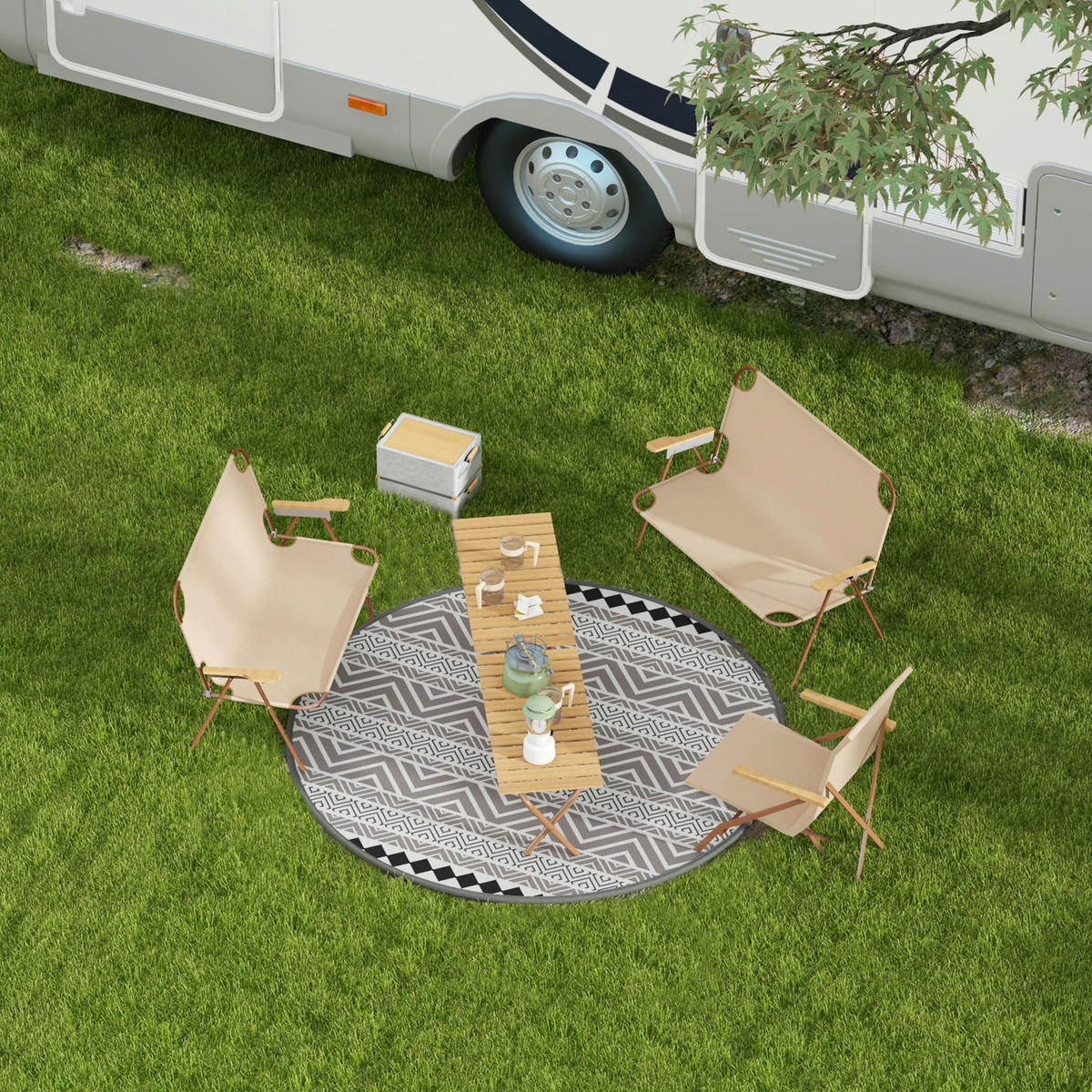 Outsunny Outdoor-Teppich grau B/H/L: ca. 180x180x0,3 cm Outdoor-Teppich - schwarz/grau (0,30/180,00/180,00cm) - Outsunny