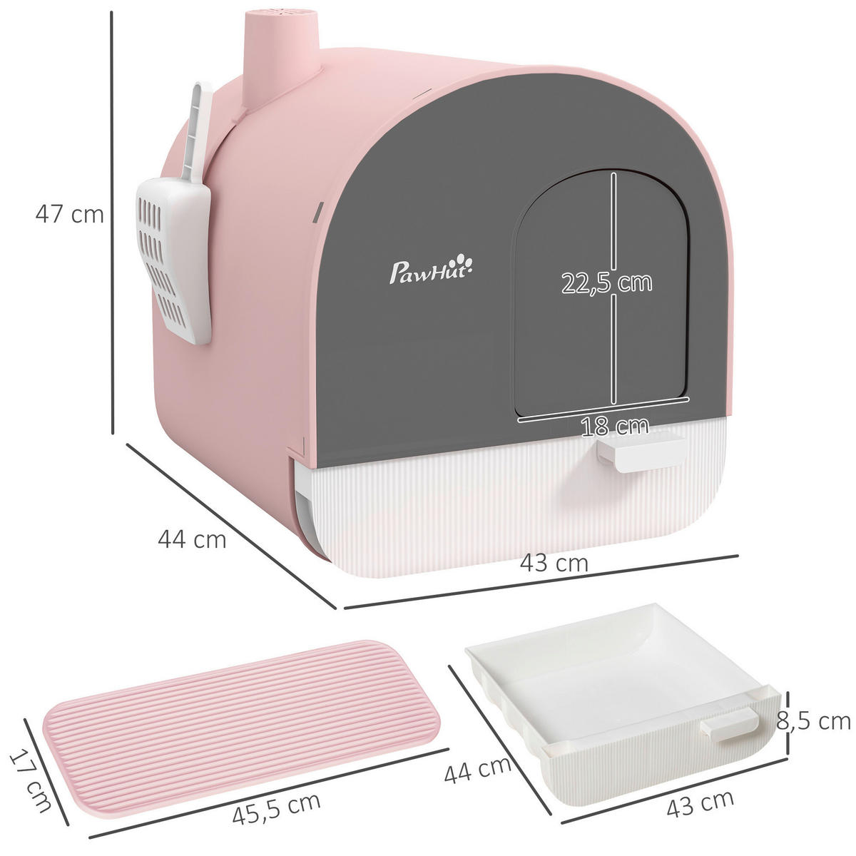 PawHut Katzentoilette rosa Kunststoff B/H/L: ca. 44x47x43 cm Katzentoilette - rosa (43,00/44,00/47,00cm) - PawHut