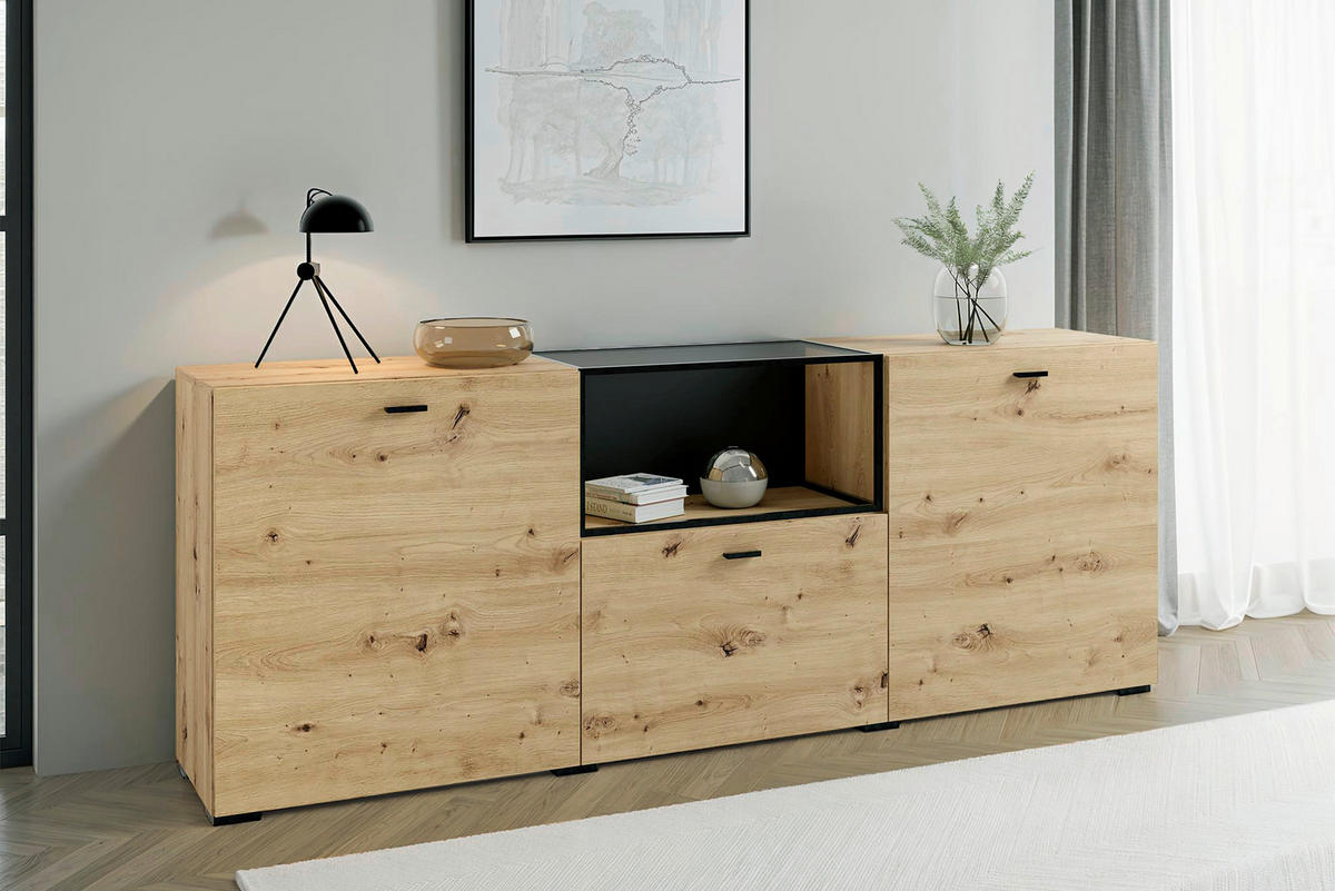 Sideboard FRAME Eiche schwarz B/H/T: ca. 200x75,5x37,5 cm FRAME - Eiche/schwarz (200,00/75,50/37,50cm) - byLIVING
