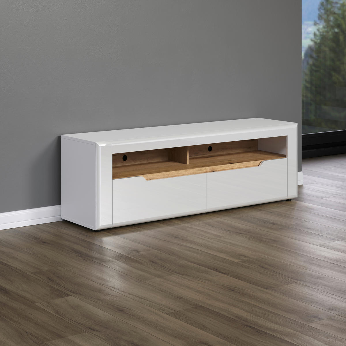 TV-Lowboard Marlon Eiche Evoke Coast Nachbildung weiß Hochglanz B/H/T: ca. 150x50x40 cm Marlon - Eiche/weiß (150,00/50,00/40,00cm)