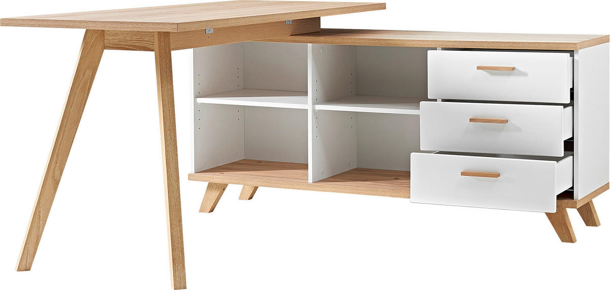 Schreibtisch weiß Eiche San-Remo Nachbildung B/H/T: ca. 144x75x145 cm Schreibtisch 4058 - Eiche/weiß (144,00/75,00/145,00cm)