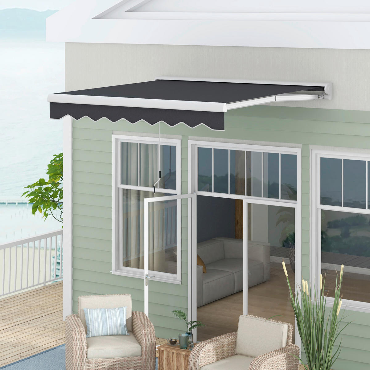 Outsunny Markise grau B/H/L: ca. 250x200x150 cm Markise - grau (150,00/250,00/200,00cm) - Outsunny