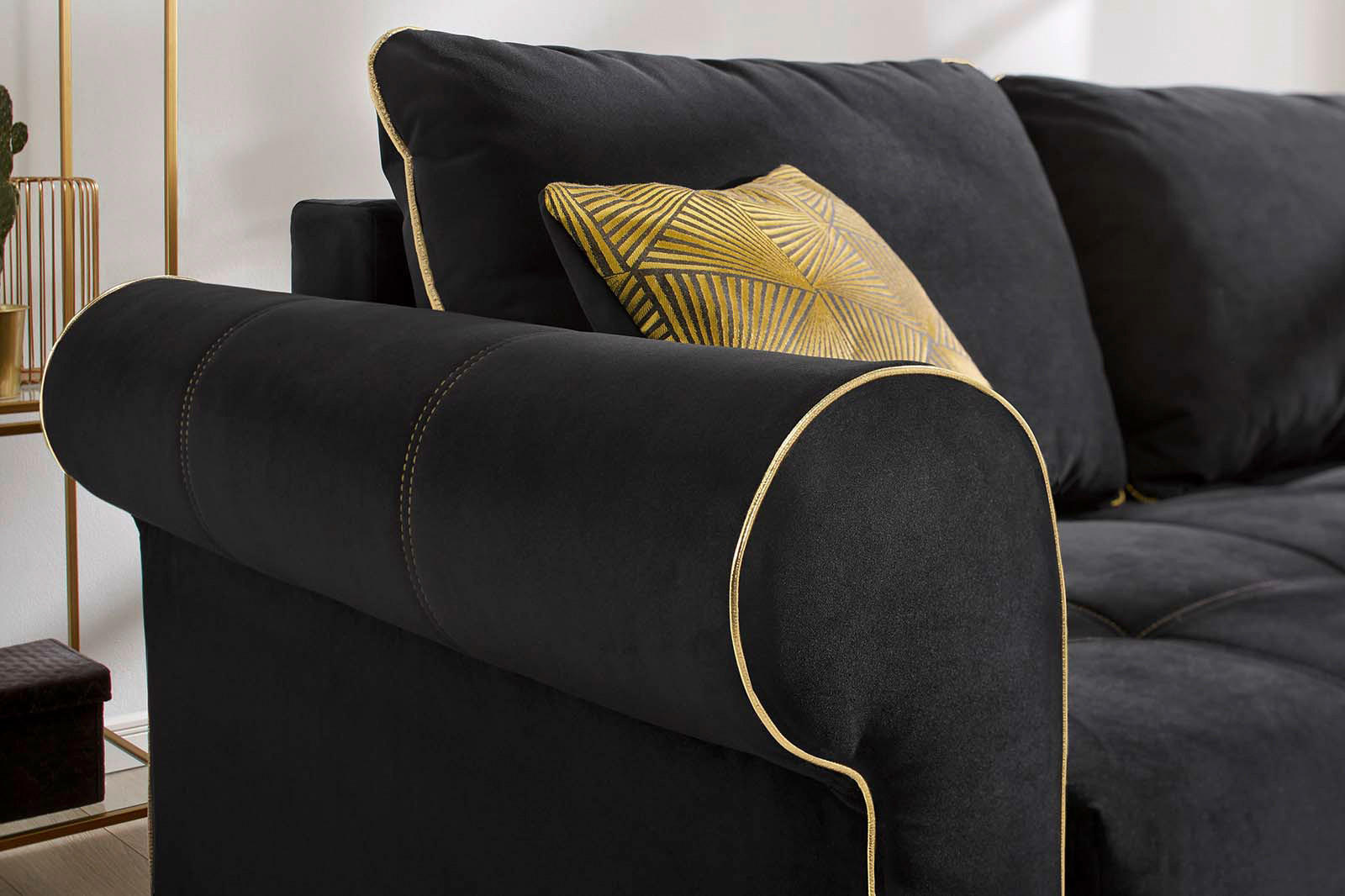 Funktionsecke schwarz Microfaser B/H/T: ca. 268x90x222 cm Saray_Funktionsecke - gold/schwarz (268,00/90,00/222,00cm)