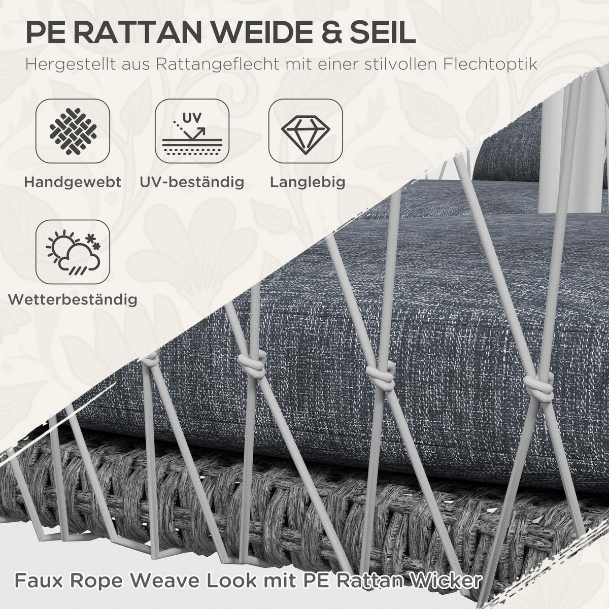Outsunny Sitzgruppe grau Edelstahl B/H/L: ca. 68x121x67 cm Rattan_Gartenmöbel-Set - grau (67,00/68,00/121,00cm) - Outsunny