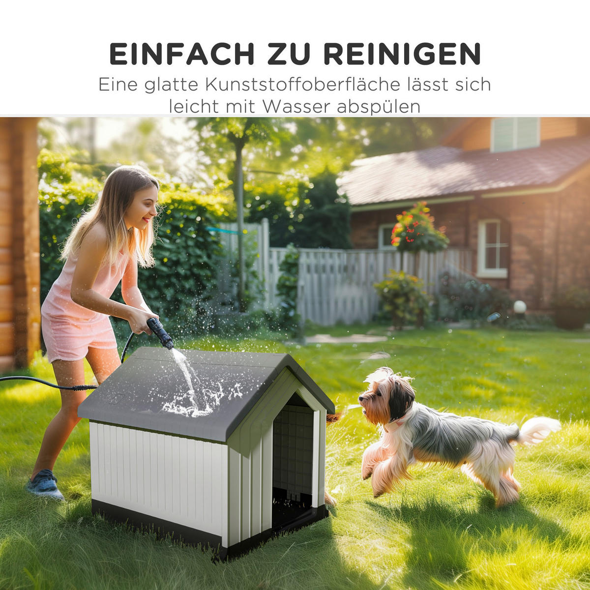 PawHut Hundehütte grau Kunststoff B/H/L: ca. 61x60x62 cm Hundehütte - weiß/grau (62,00/61,00/60,00cm) - PawHut