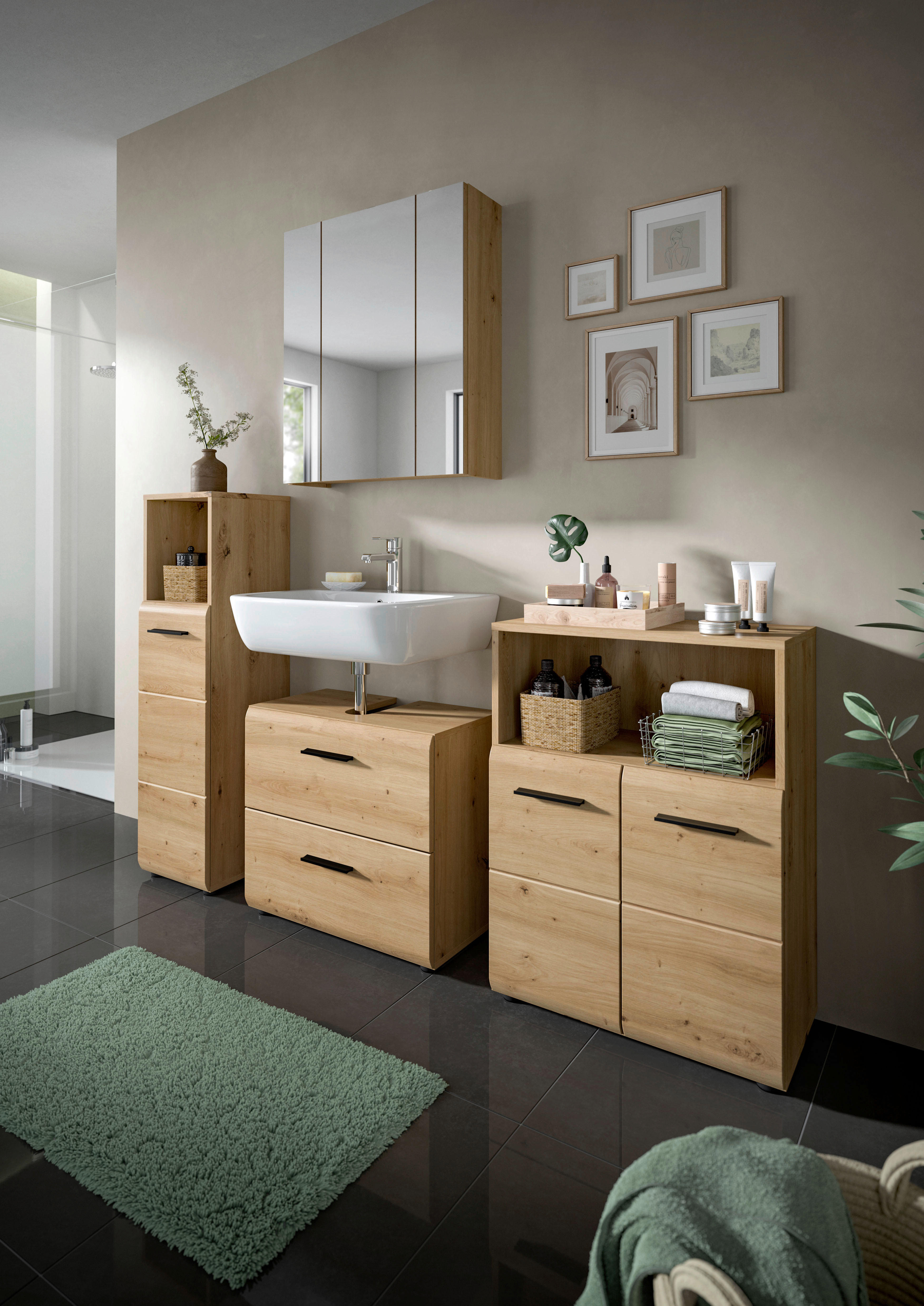 Badezimmer-Set Ice Artisan Oak Nachbildung B/H/T: ca. 180x185x30 cm Ice - (180,00/185,00/30,00cm) - xonox.home