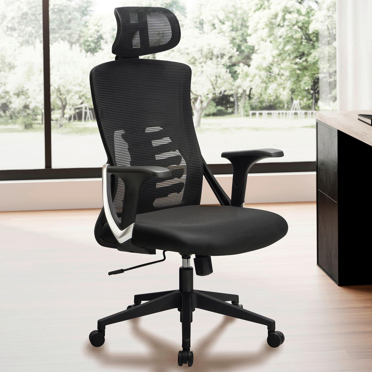 Drehstuhl schwarz Bürostuhl - schwarz (65,00/123,00/65,00cm) - Amstyle