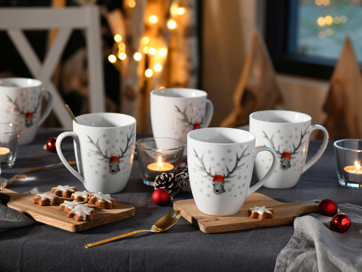 CreaTable Kaffeebecher Hirsch weiß Porzellan 6 tlg. Hirsch - weiß - CreaTable