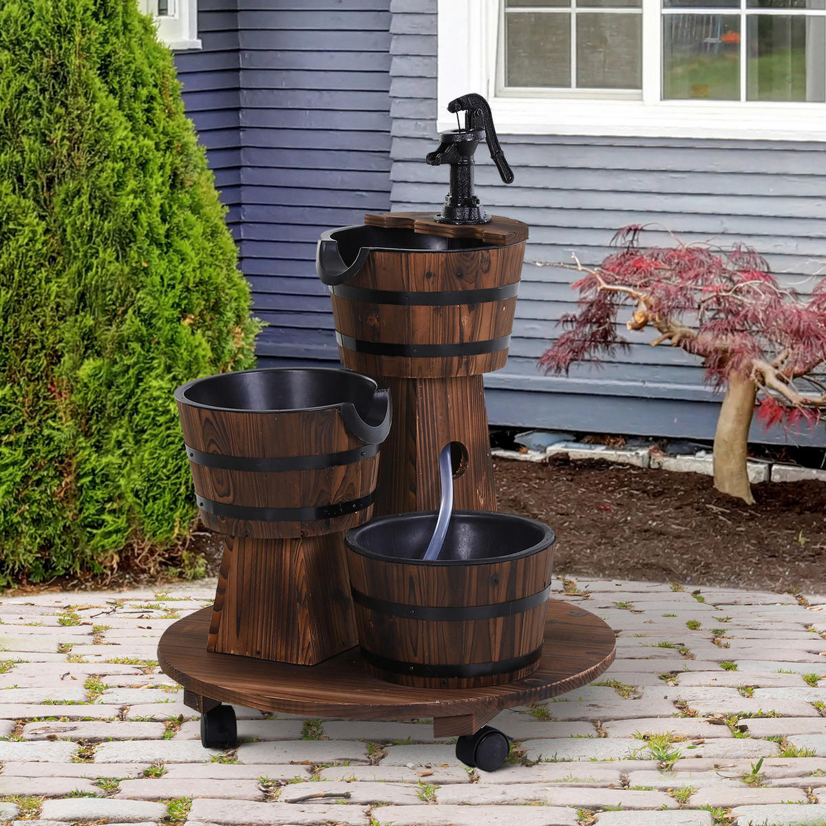 Outsunny Holzfass-Brunnen schwarz B/H/L: ca. 60x78x60 cm Holzfass-Brunnen - schwarz (60,00/60,00/78,00cm) - Outsunny