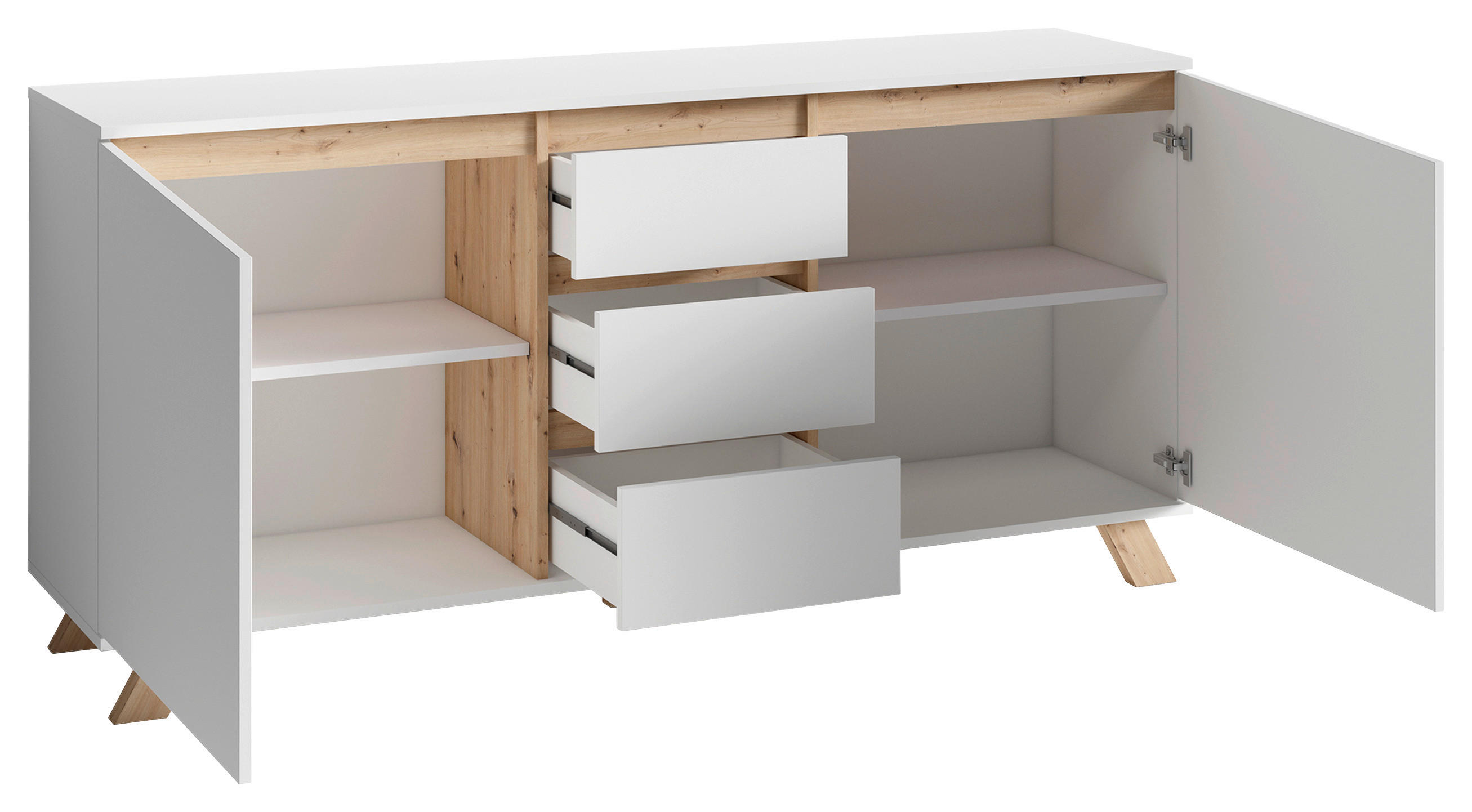 Sideboard VALENTIN weiß Eiche Nachbildung B/H/T: ca. 160x80x38 cm VALENTIN - Eiche/weiß (160,00/80,00/38,00cm) - byLIVING