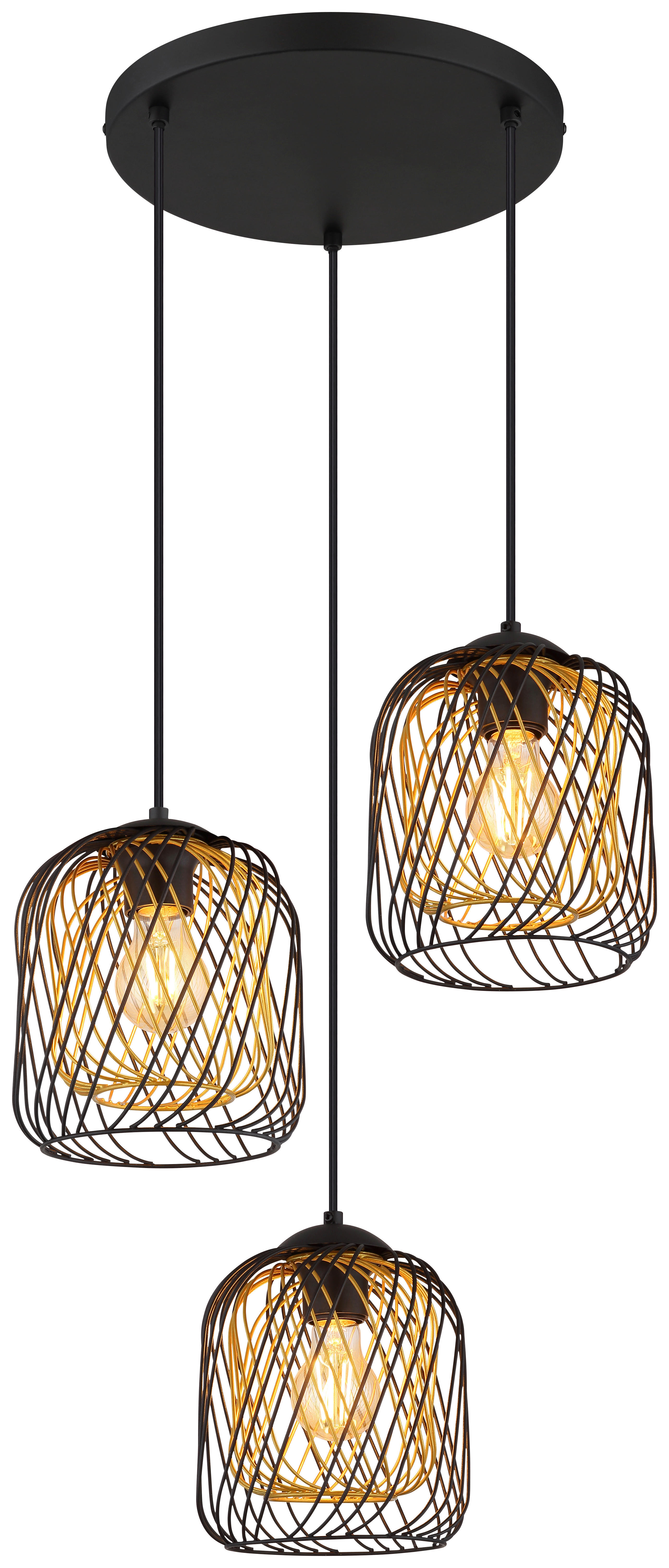 GLOBO Pendelleuchte DICHTI 15965-3HRS schwarz Metall H/D: ca. 150x39,4 cm E27 3 Brennstellen DICHTI - schwarz (39,40/150,00cm) - GLOBO